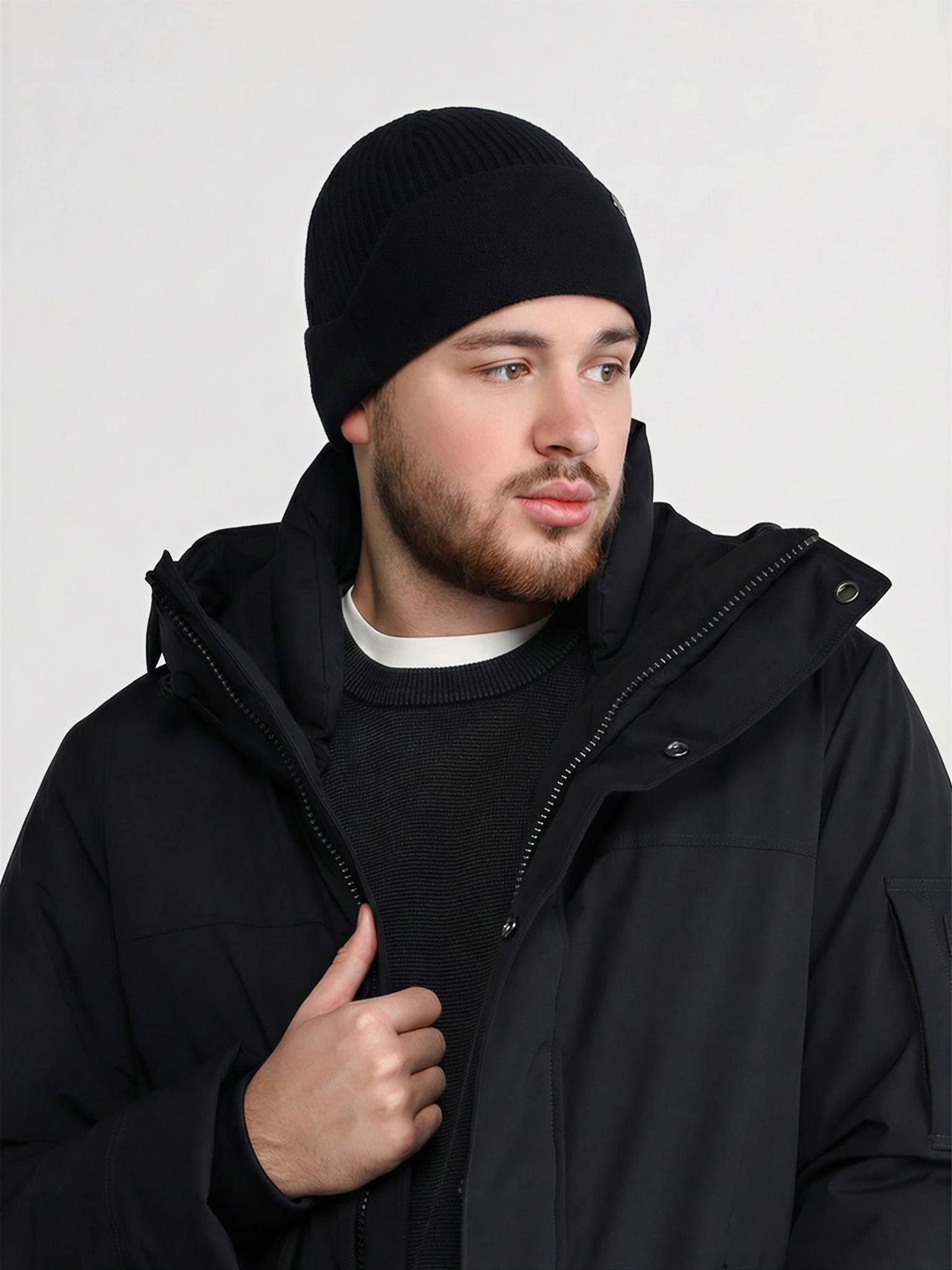 Шапка-бини из смесовой вискозы двойная с отворотом в ассортименте